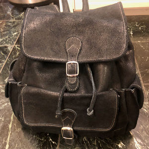 Genuine Leather USA Large Black Suede Backpack